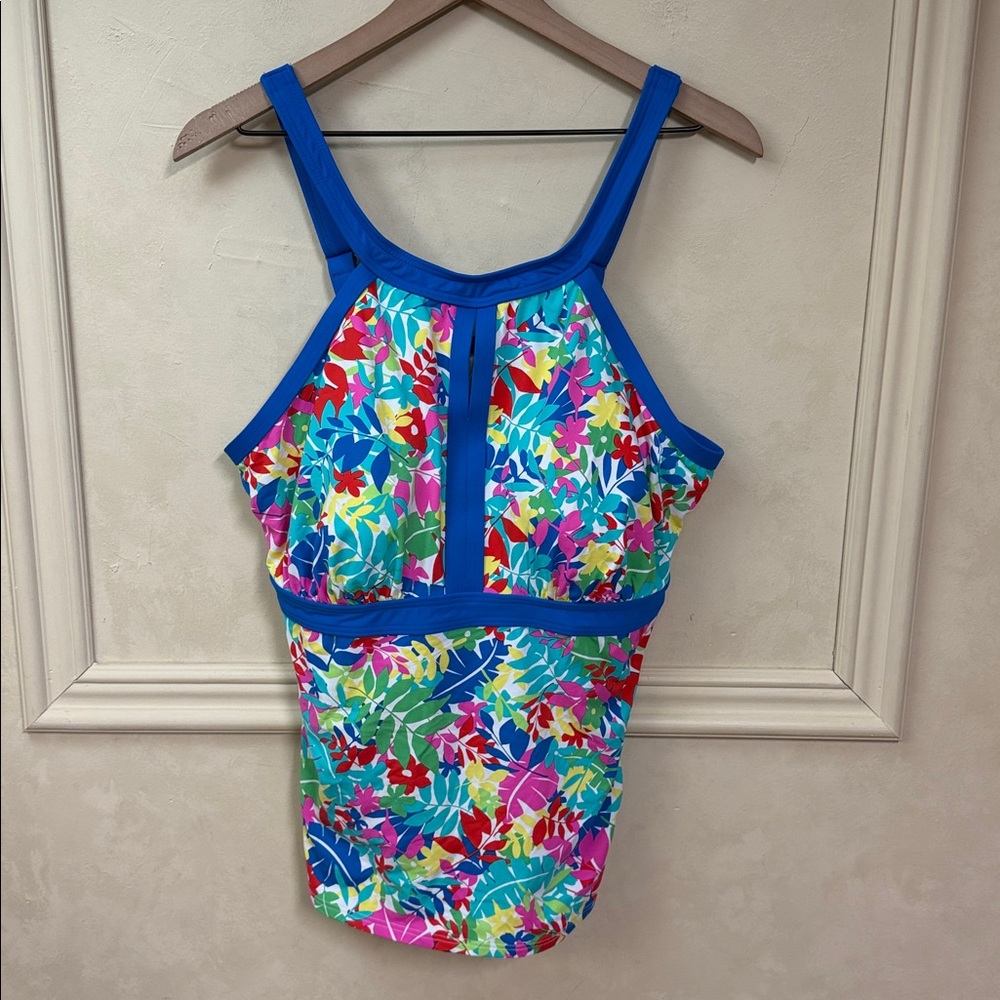 Lands End Women's Plus Size DD-Cup Keyhole High Neck Modest Tankini Top Swimsuit